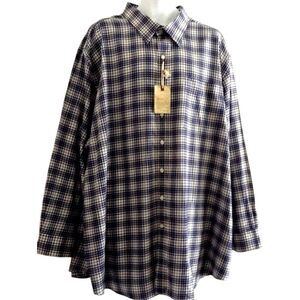 True Nation Shirt Men's 4XL Blue Cream Plaid Business Casual NWT